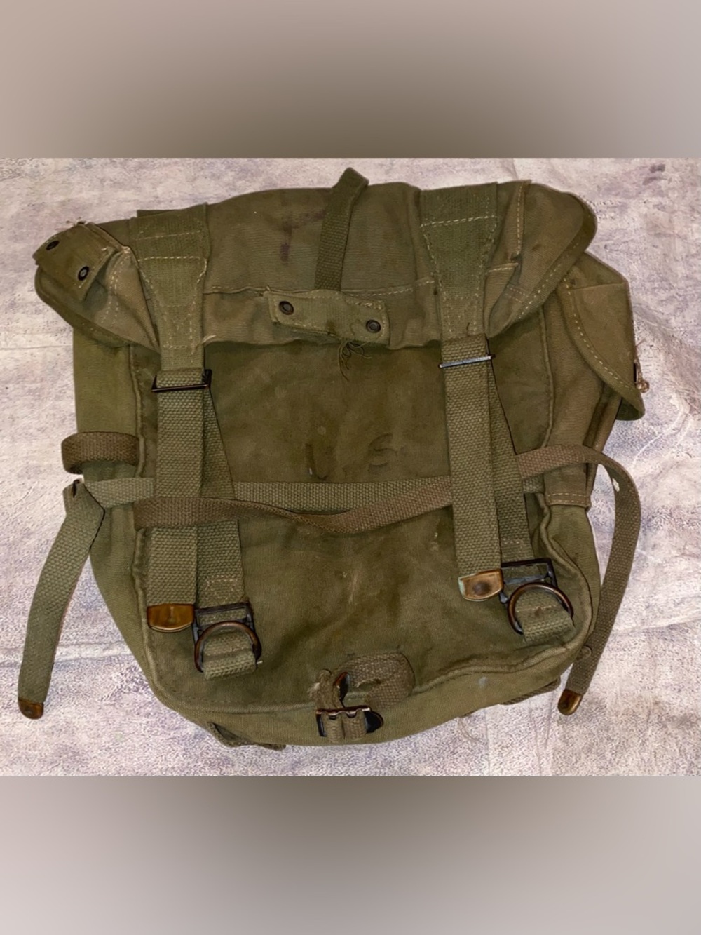 Vintage M1945 Combat Field Pack Upper Stenciled WW2 Korean War Era Issued Salty